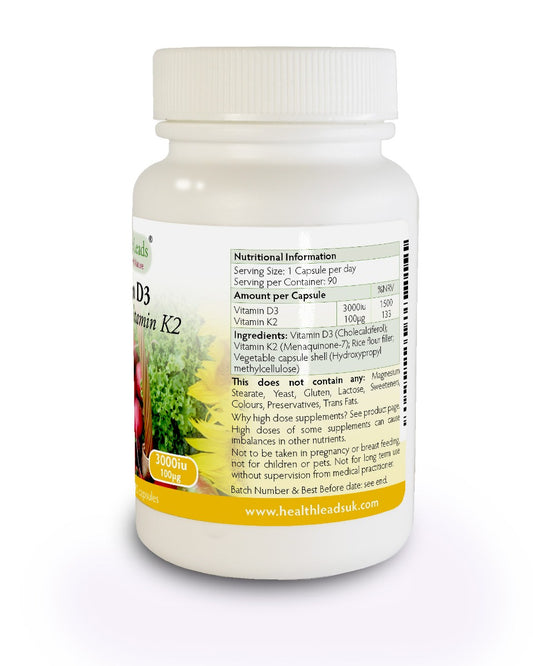 Vitamin D3 3000iu and K2 100mcg x 90 capsules