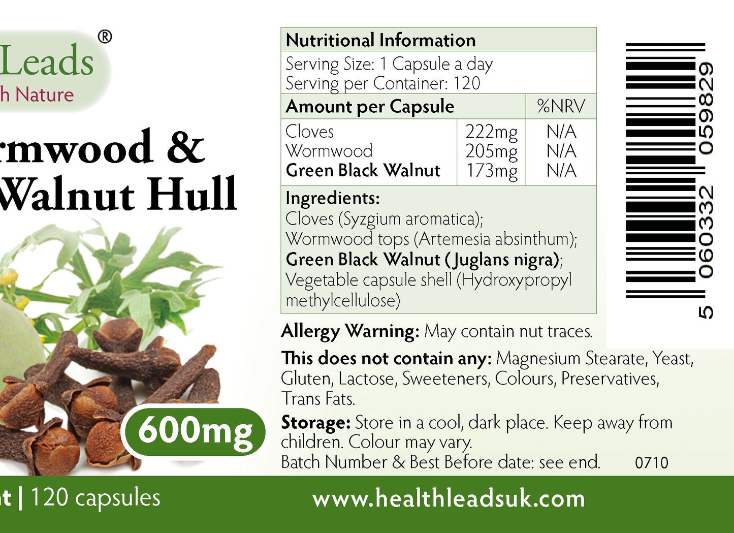 Cloves, Wormwood & Green Black Walnut Hull 600mg