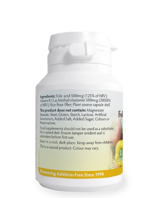Folic Acid (Vitamin B9) 500mcg + Vitamin B12 500mcg x 90 capsules