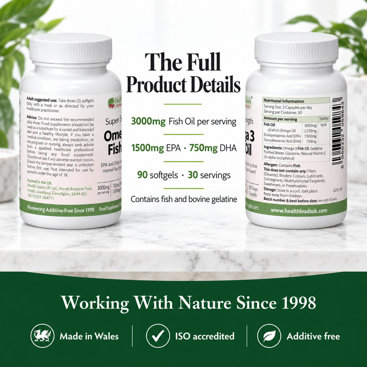 Omega 3 Fish Oil 3000mg | 1500mg EPA & 750mg DHA | 90 Softgels