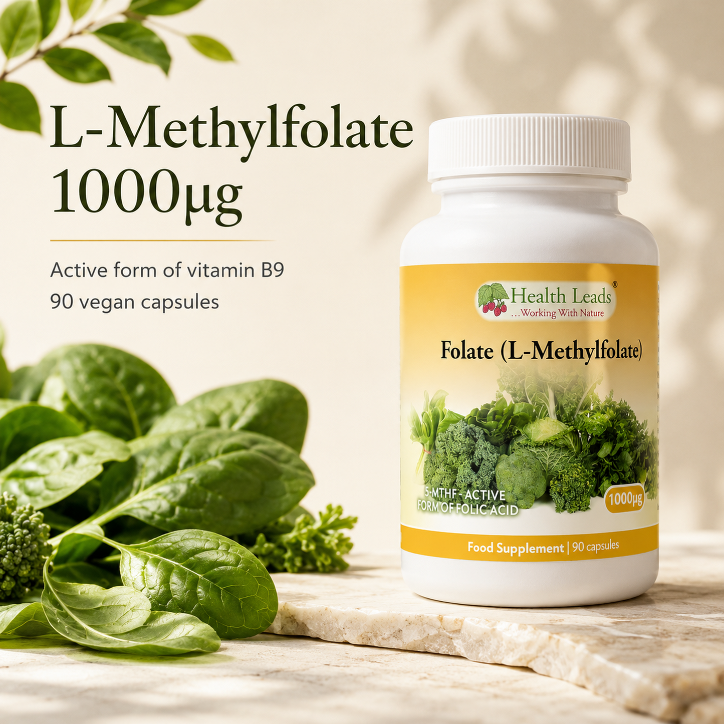 Folate (L-Methylfolate) 1000μg x 90 capsules