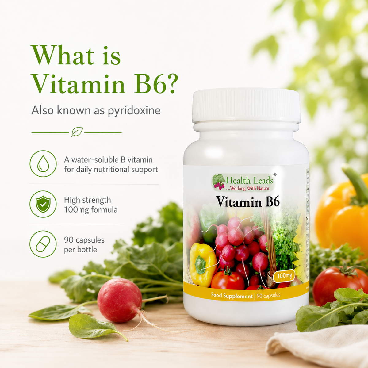 Vitamin B6 (Pyridoxine) 100mg x 90 capsules