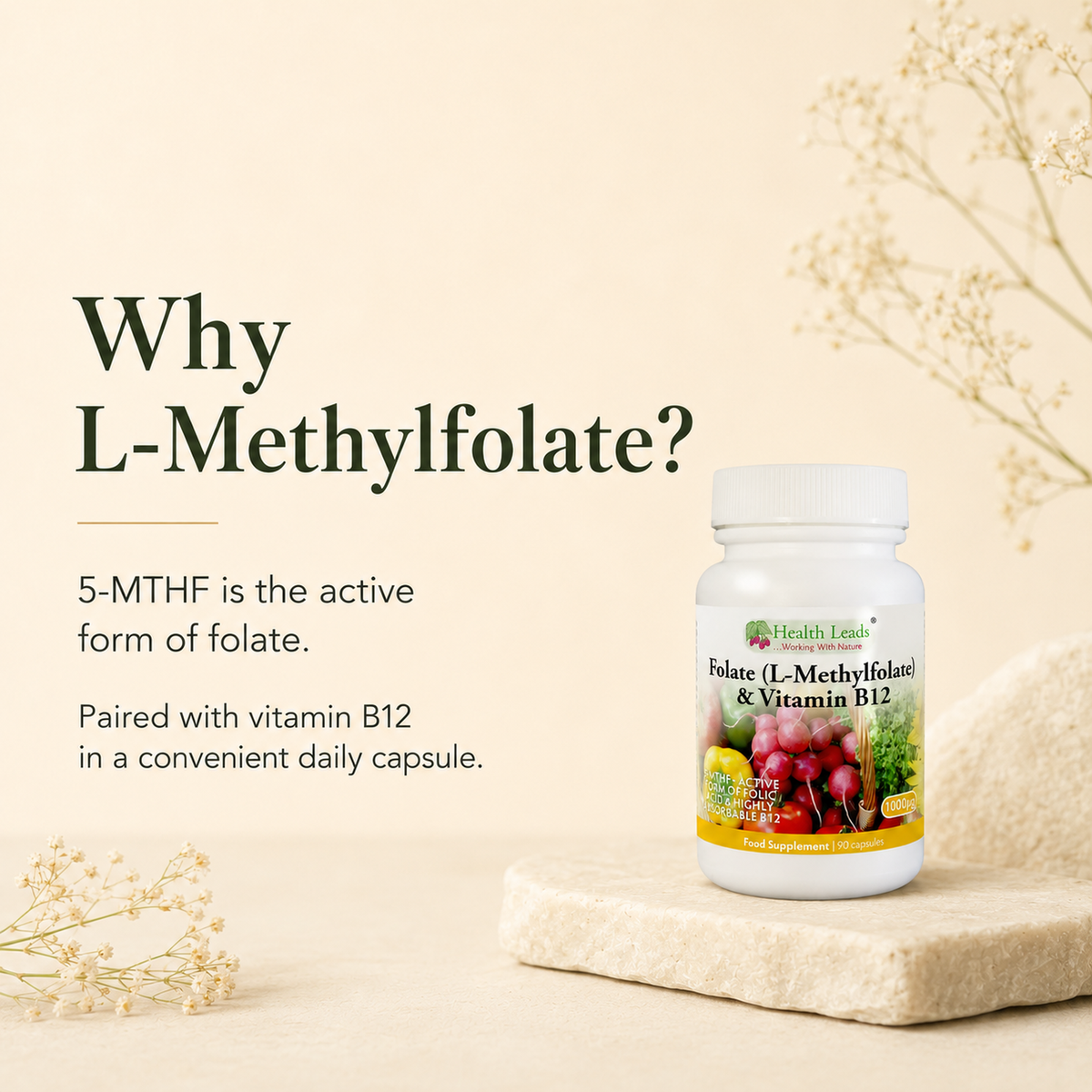 Folate (L-Methylfolate) 400µg x 90 capsules