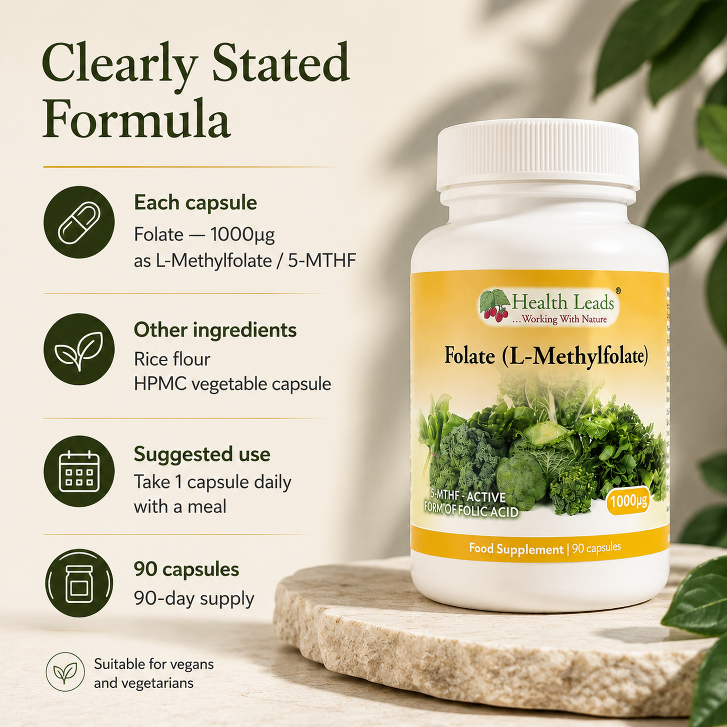 Folate (L-Methylfolate) 1000μg x 90 capsules