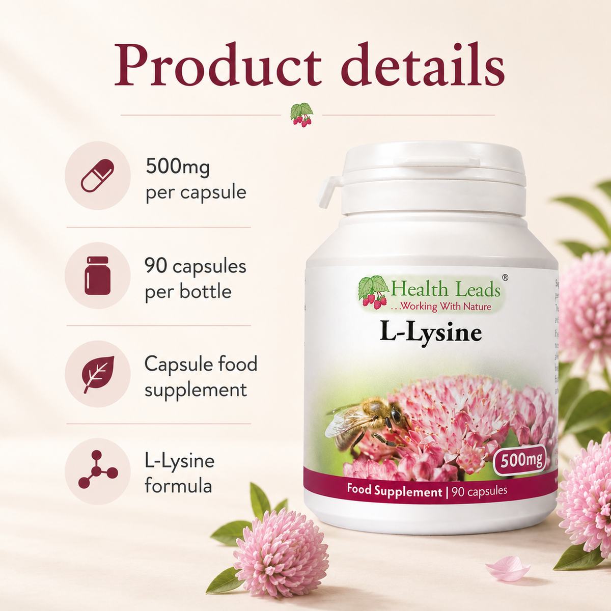L-Lysine 500mg x 90 capsules