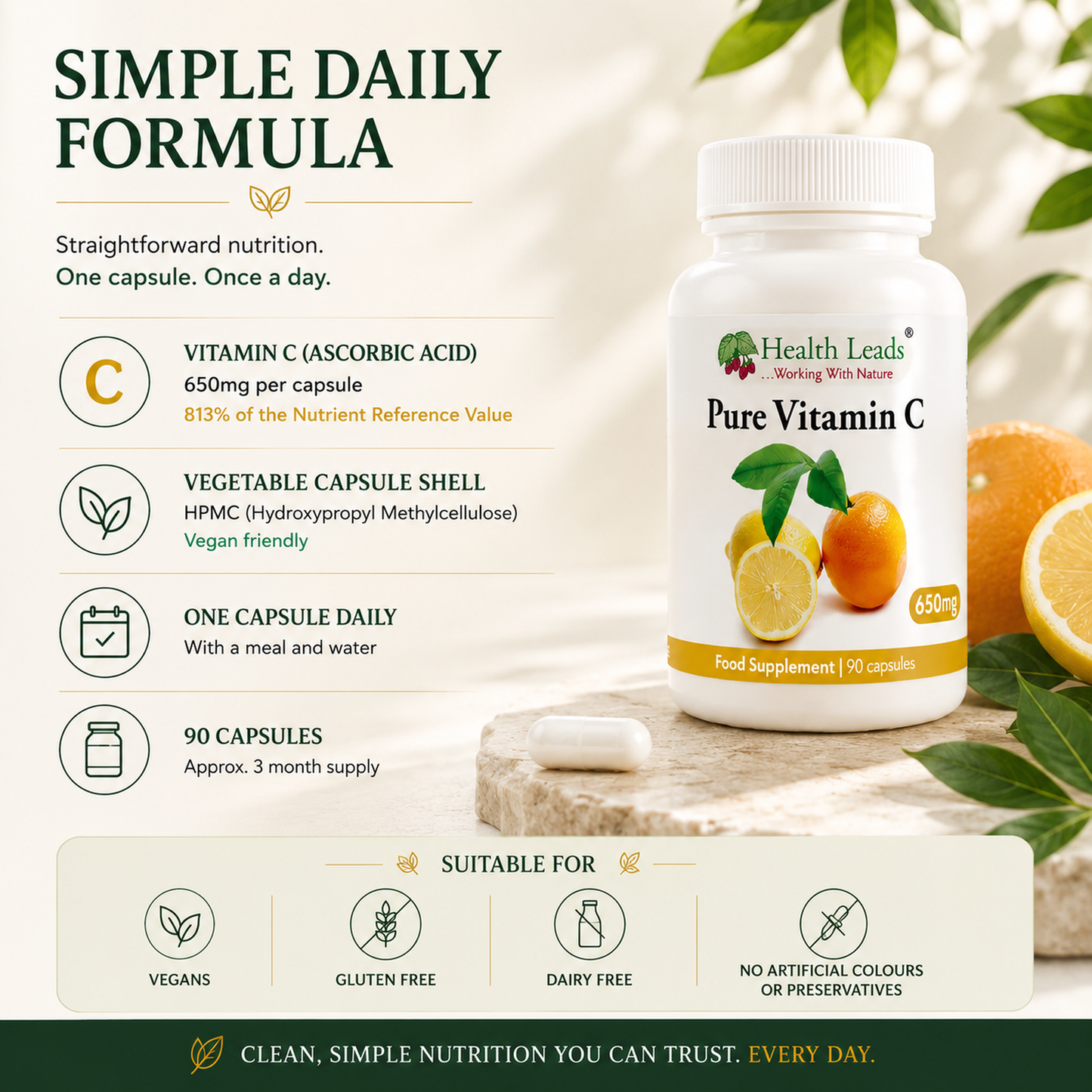 Vitamin C (Ascorbic Acid) 650mg capsules