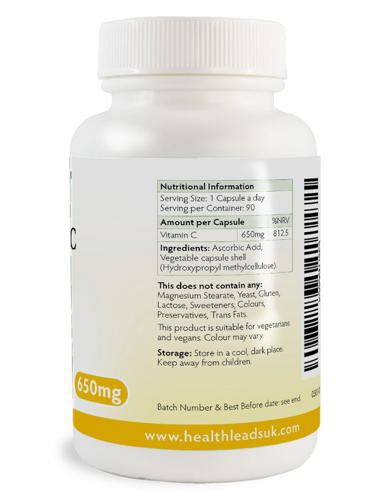 Vitamin C (Ascorbic Acid) 650mg capsules