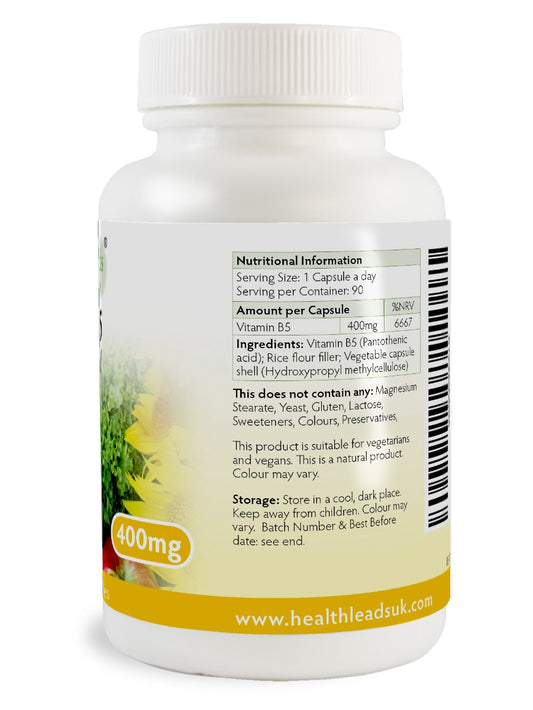 Vitamin B5 (Pantothenic Acid) 400mg x 90 capsules