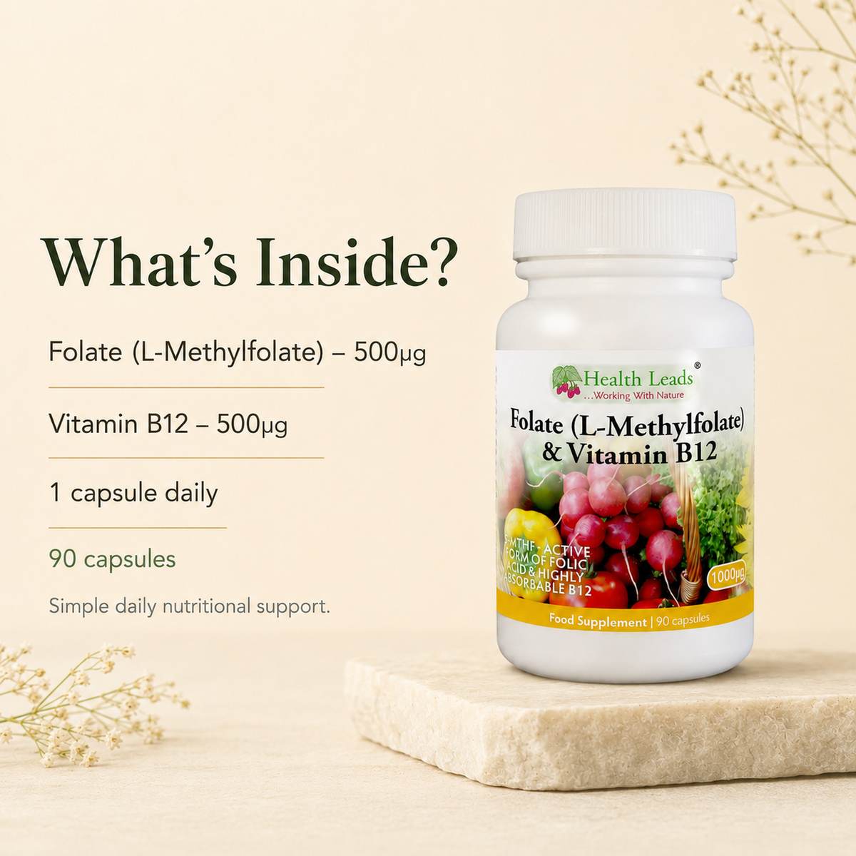 Folate (L-Methylfolate) 400µg x 90 capsules
