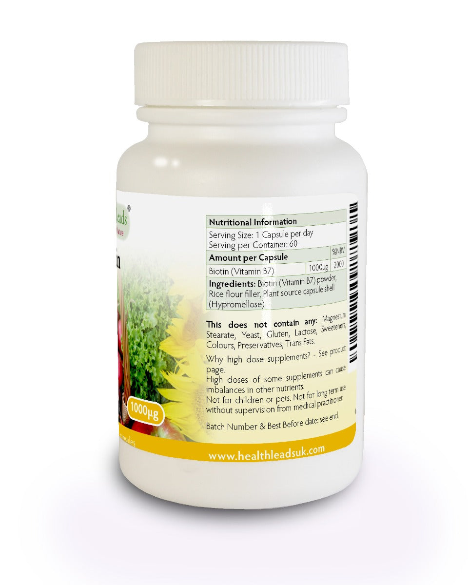 Biotin (Vitamin B7) 1000mcg x 60 capsules
