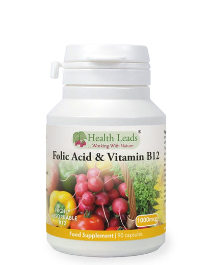 Folic Acid (Vitamin B9) 500mcg + Vitamin B12 500mcg x 90 capsules