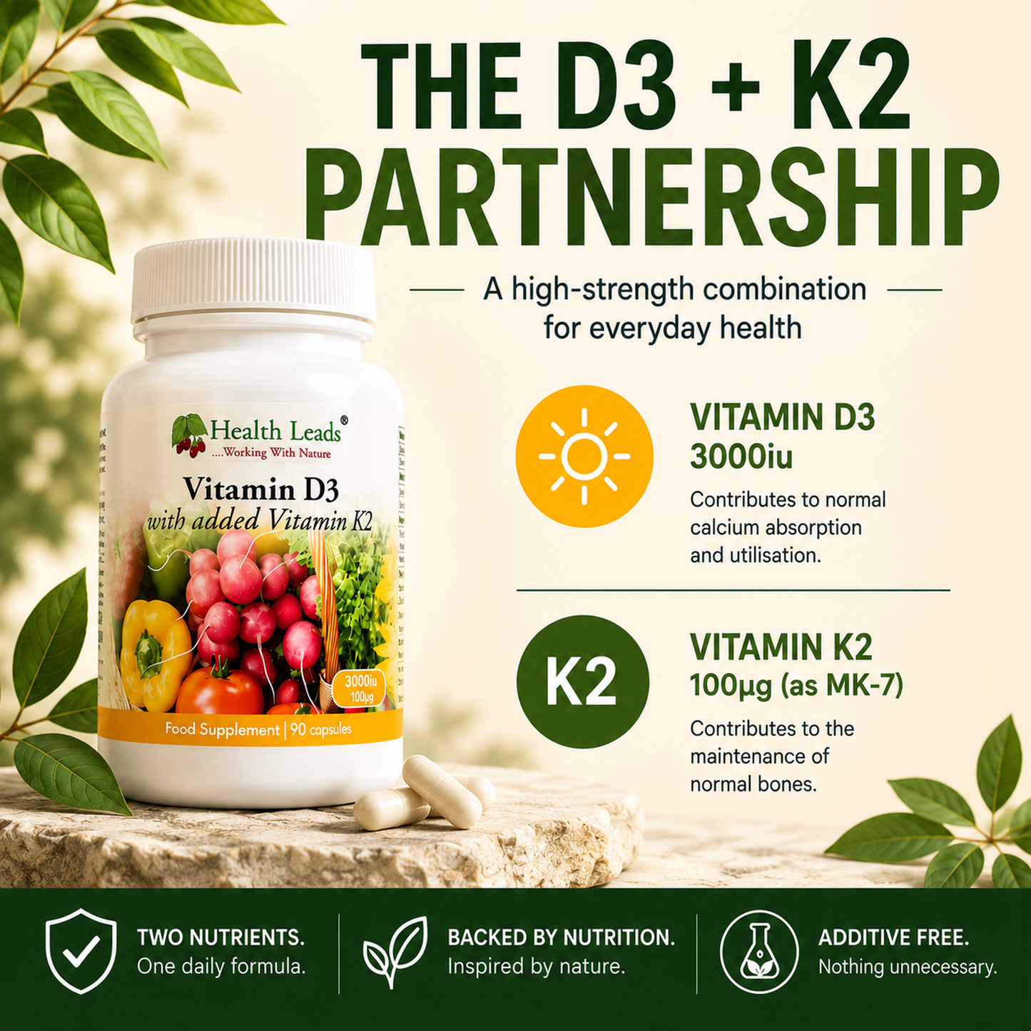 Vitamin D3 3000iu and K2 100mcg x 90 capsules