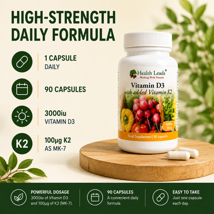 Vitamin D3 3000iu and K2 100mcg x 90 capsules