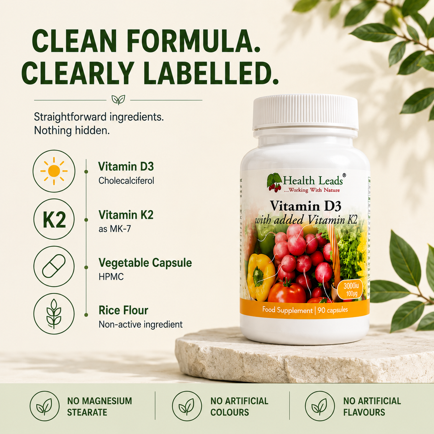 Vitamin D3 3000iu and K2 100mcg x 90 capsules