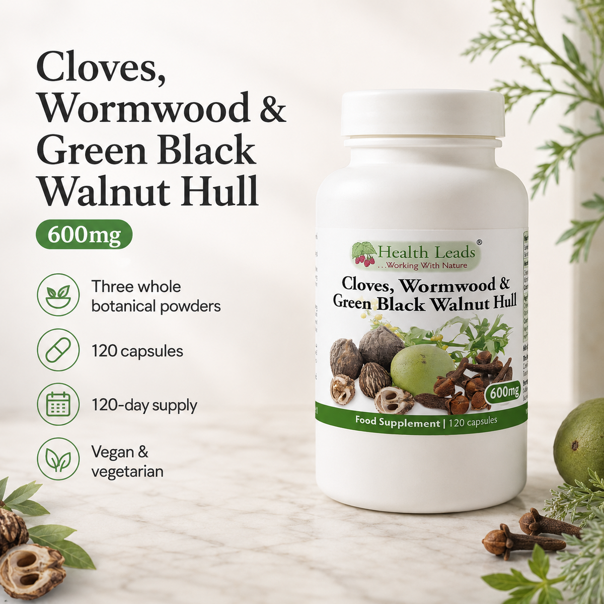 Cloves, Wormwood & Green Black Walnut Hull 600mg