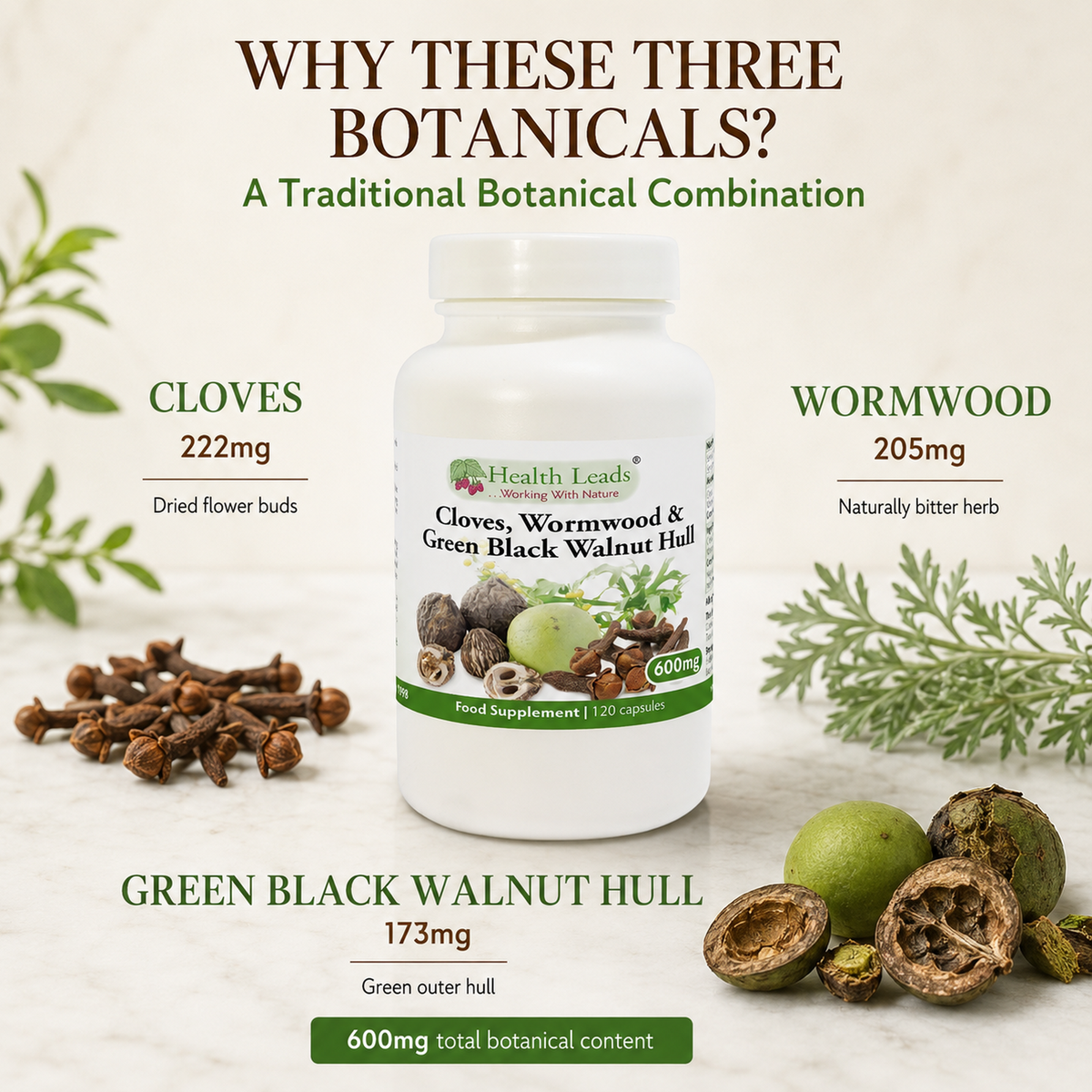 Cloves, Wormwood & Green Black Walnut Hull 600mg