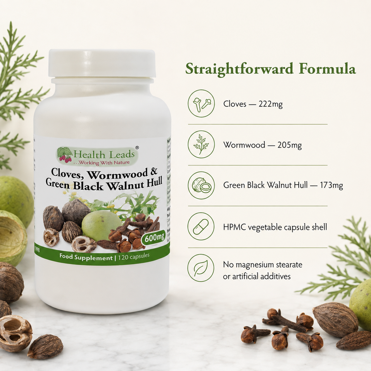 Cloves, Wormwood & Green Black Walnut Hull 600mg