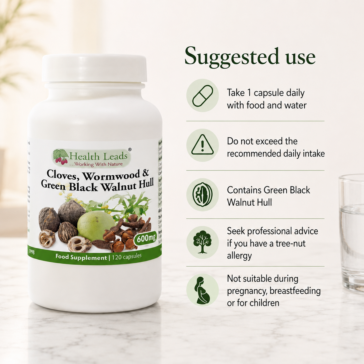 Cloves, Wormwood & Green Black Walnut Hull 600mg