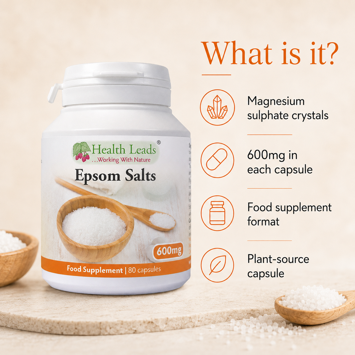 Epsom Salts 600mg x 80 capsules
