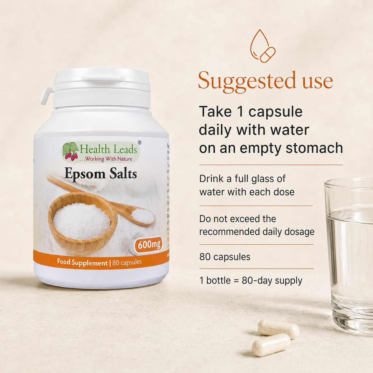 Epsom Salts 600mg x 80 capsules