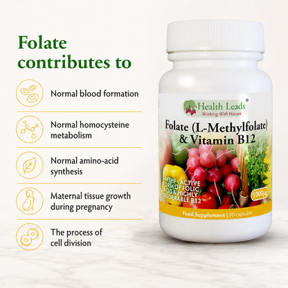 Folate 500mcg & Vitamin B12 500mcg x 90 capsules