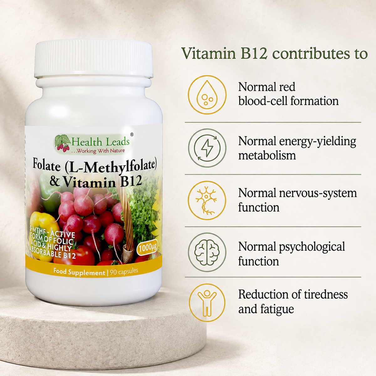 Folate 500mcg & Vitamin B12 500mcg x 90 capsules