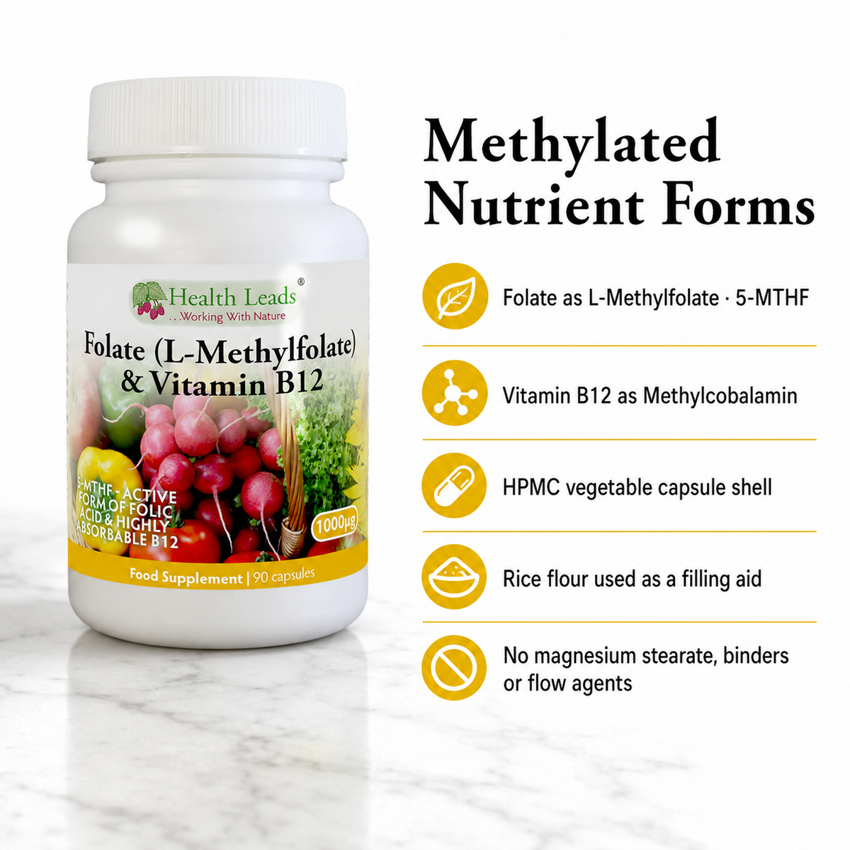 Folate 500mcg & Vitamin B12 500mcg x 90 capsules