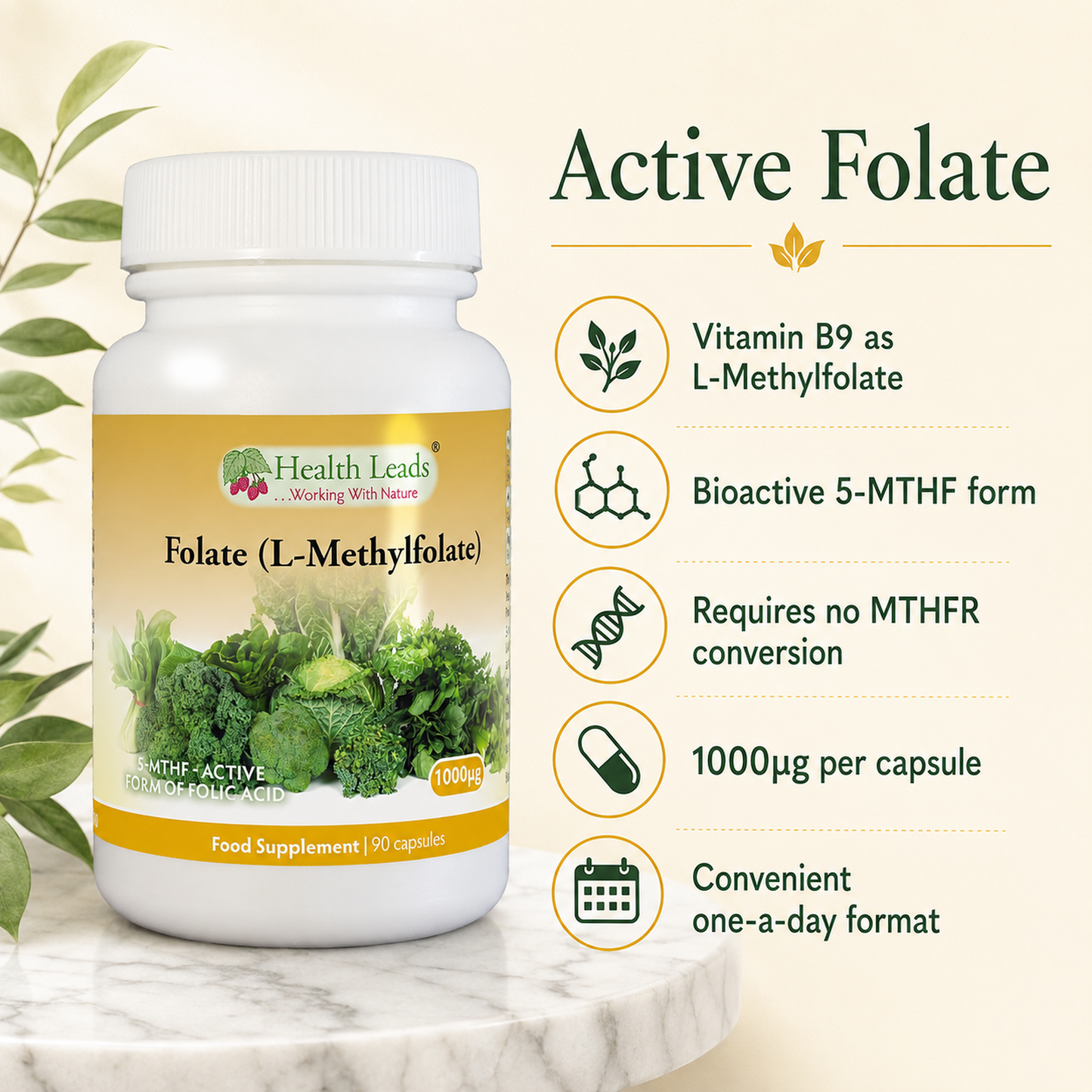 Folate (L-Methylfolate) 1000µg x 90 capsules