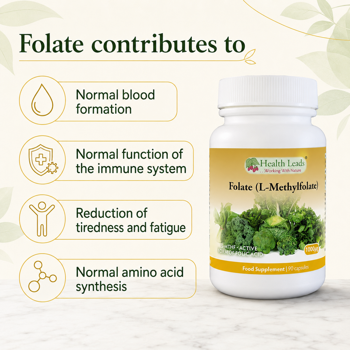 Folate (L-Methylfolate) 1000µg x 90 capsules