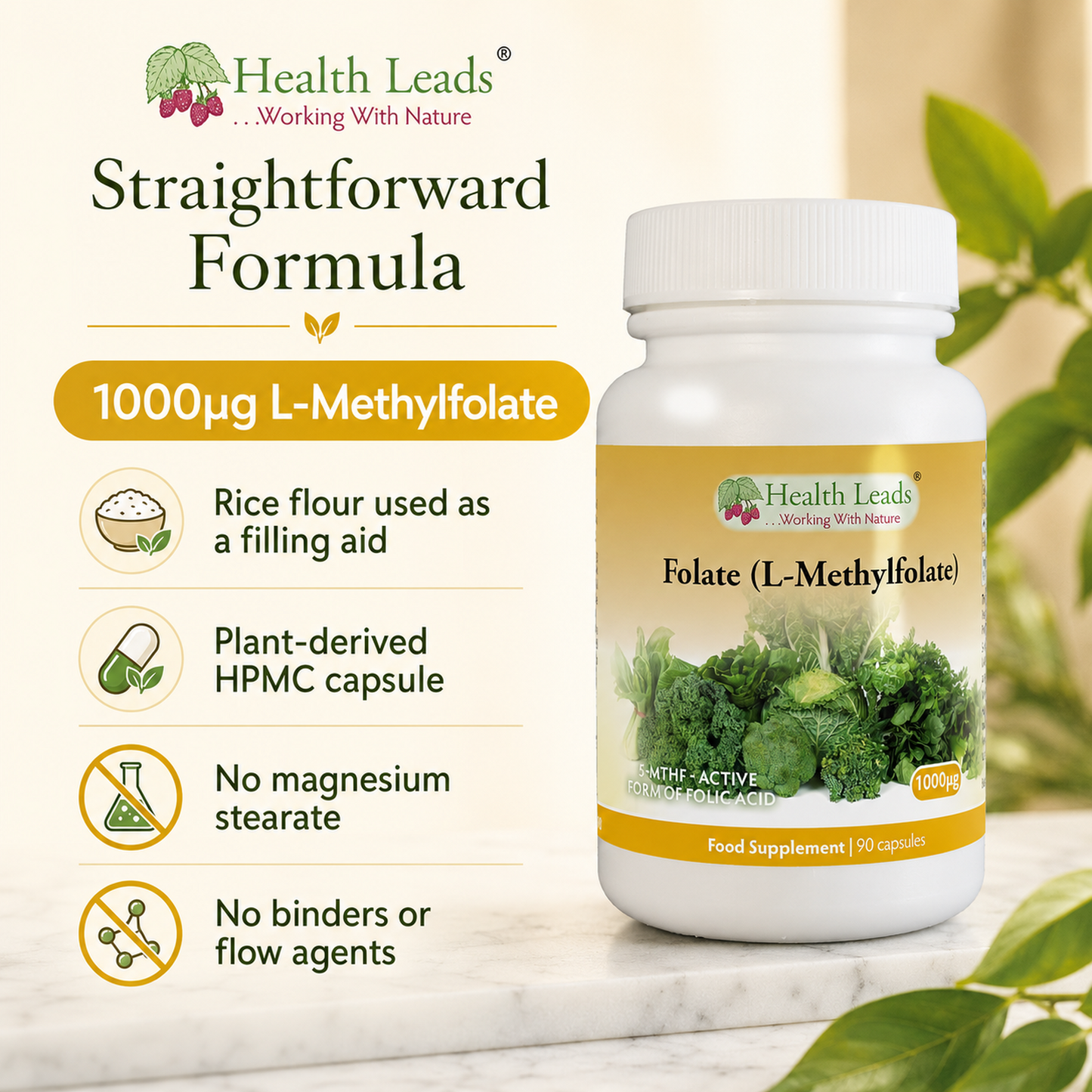 Folate (L-Methylfolate) 1000µg x 90 capsules
