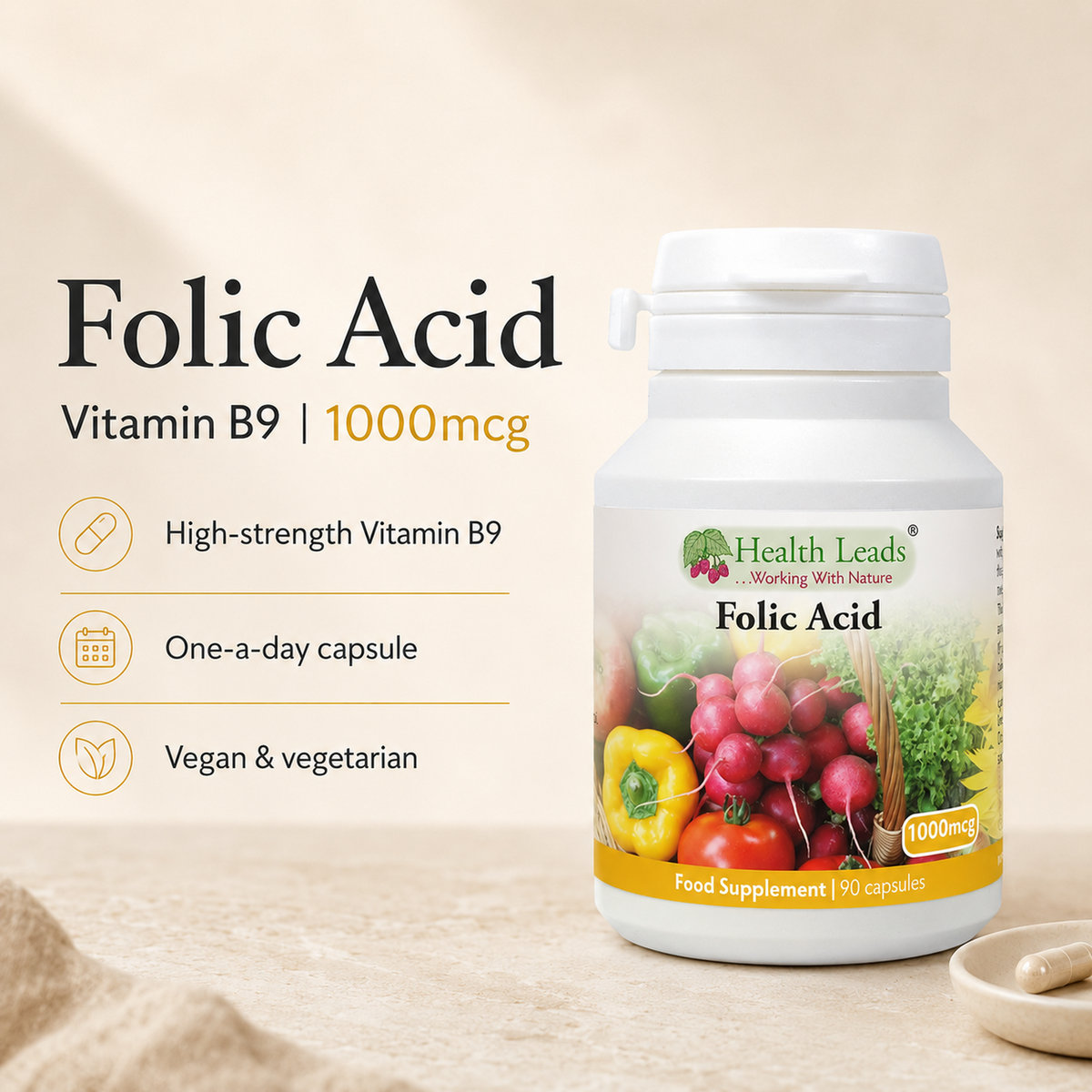 Folic Acid (Vitamin B9) 1000mcg x 90 capsules