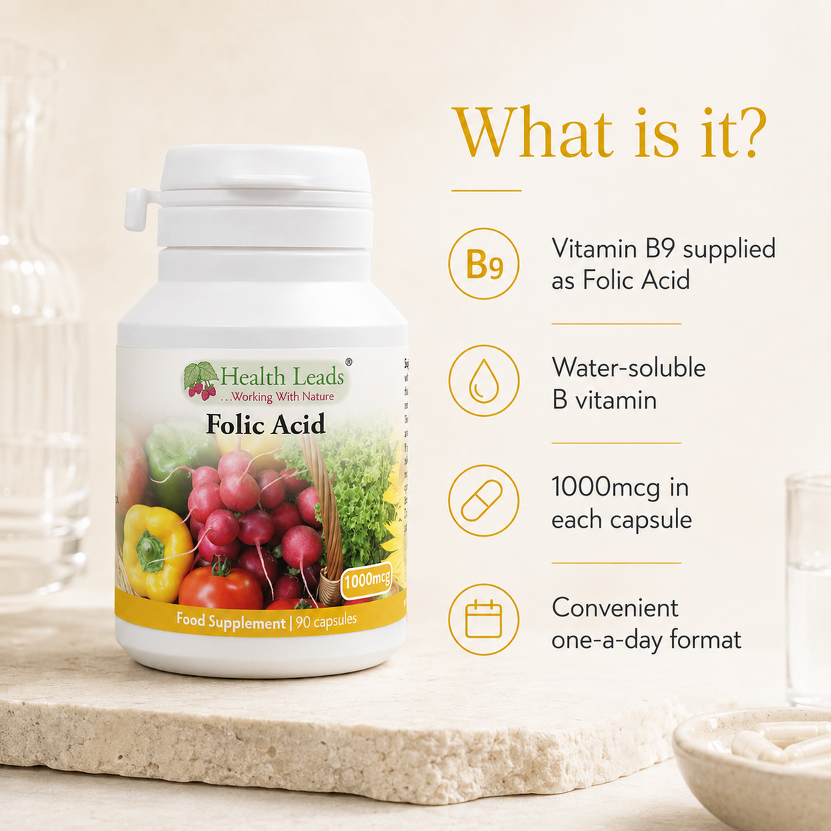 Folic Acid (Vitamin B9) 1000mcg x 90 capsules