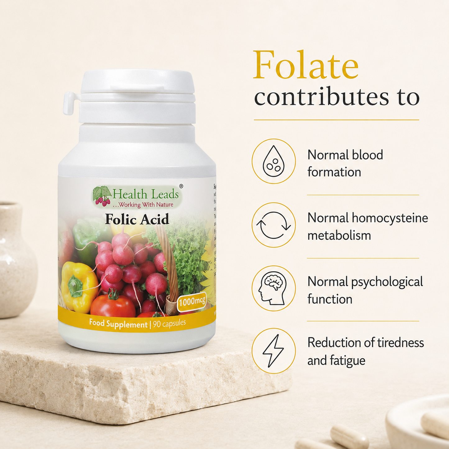 Folic Acid (Vitamin B9) 1000mcg x 90 capsules