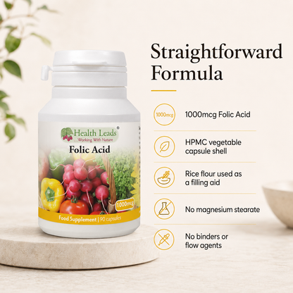 Folic Acid (Vitamin B9) 1000mcg x 90 capsules