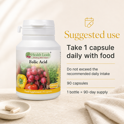 Folic Acid (Vitamin B9) 1000mcg x 90 capsules