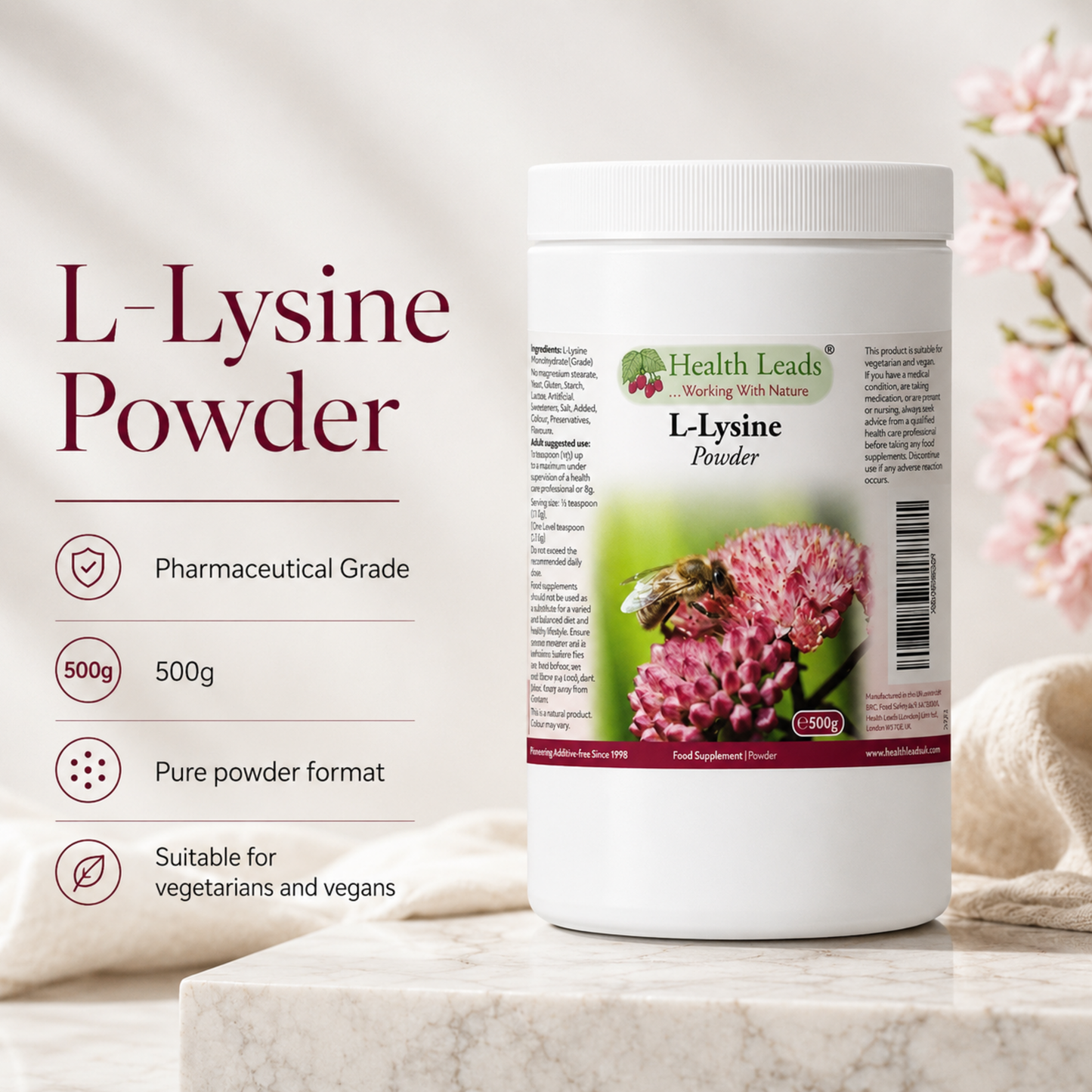 L-Lysine Pharmaceutical Grade Powder 500g