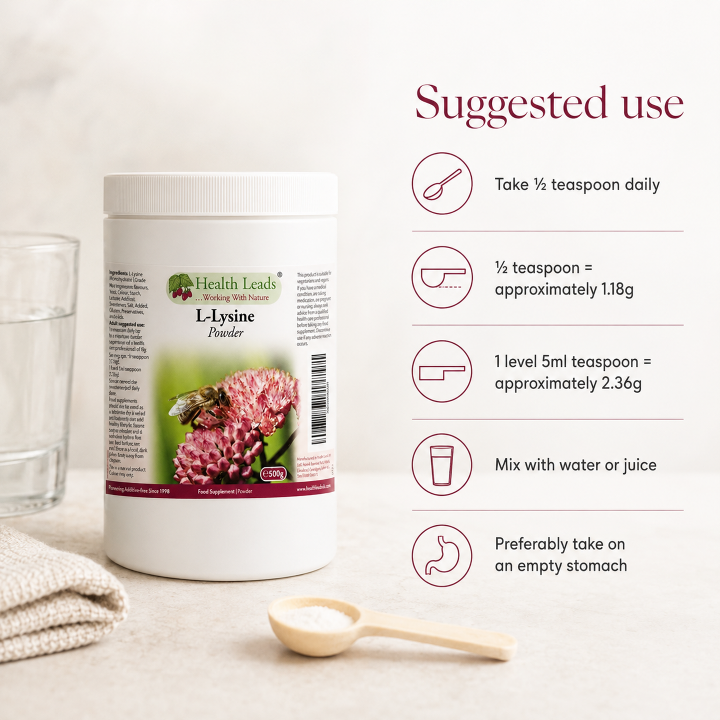 L-Lysine Pharmaceutical Grade Powder 500g