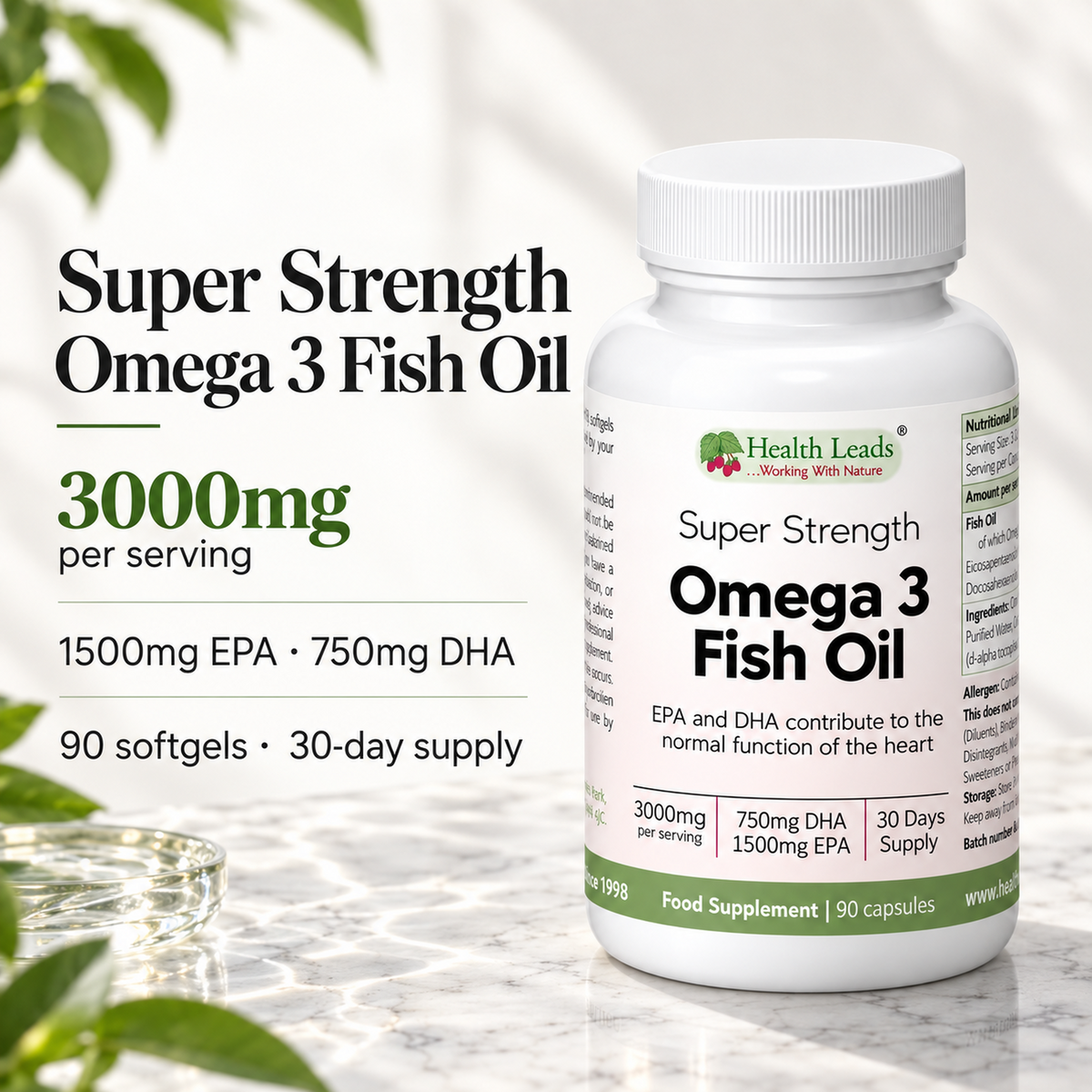 Omega 3 Fish Oil 3000mg | 1500mg EPA & 750mg DHA | 90 Softgels