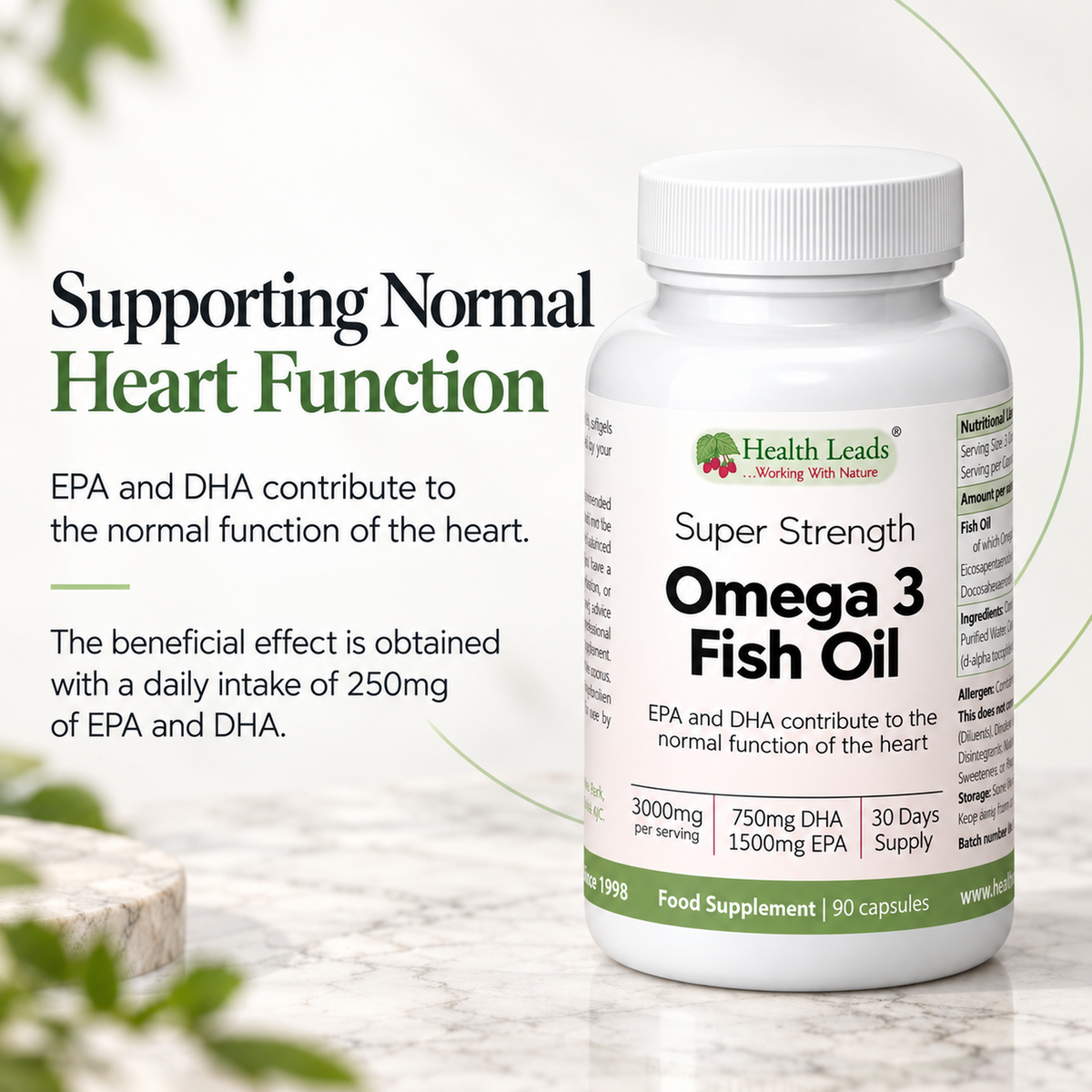 Omega 3 Fish Oil 3000mg | 1500mg EPA & 750mg DHA | 90 Softgels