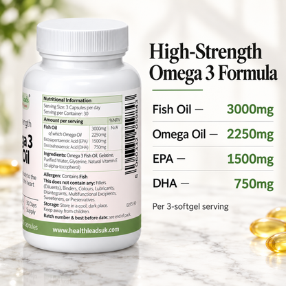 Omega 3 Fish Oil 3000mg | 1500mg EPA & 750mg DHA | 90 Softgels